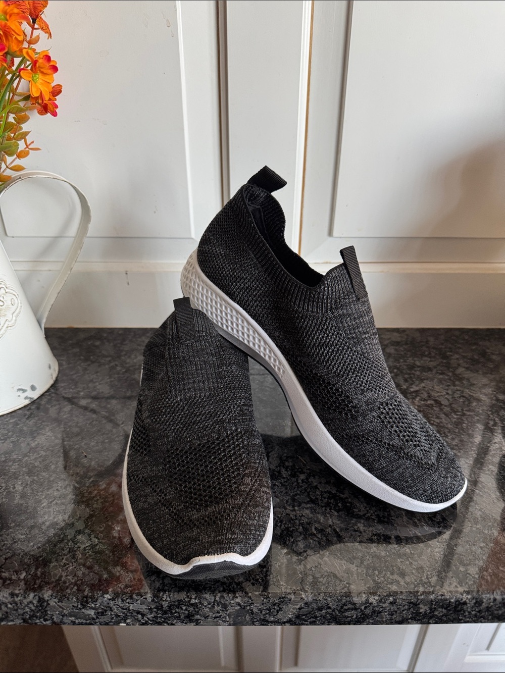 Tommy Bahama Black Knit Slip-On Sneakers with White Soles
